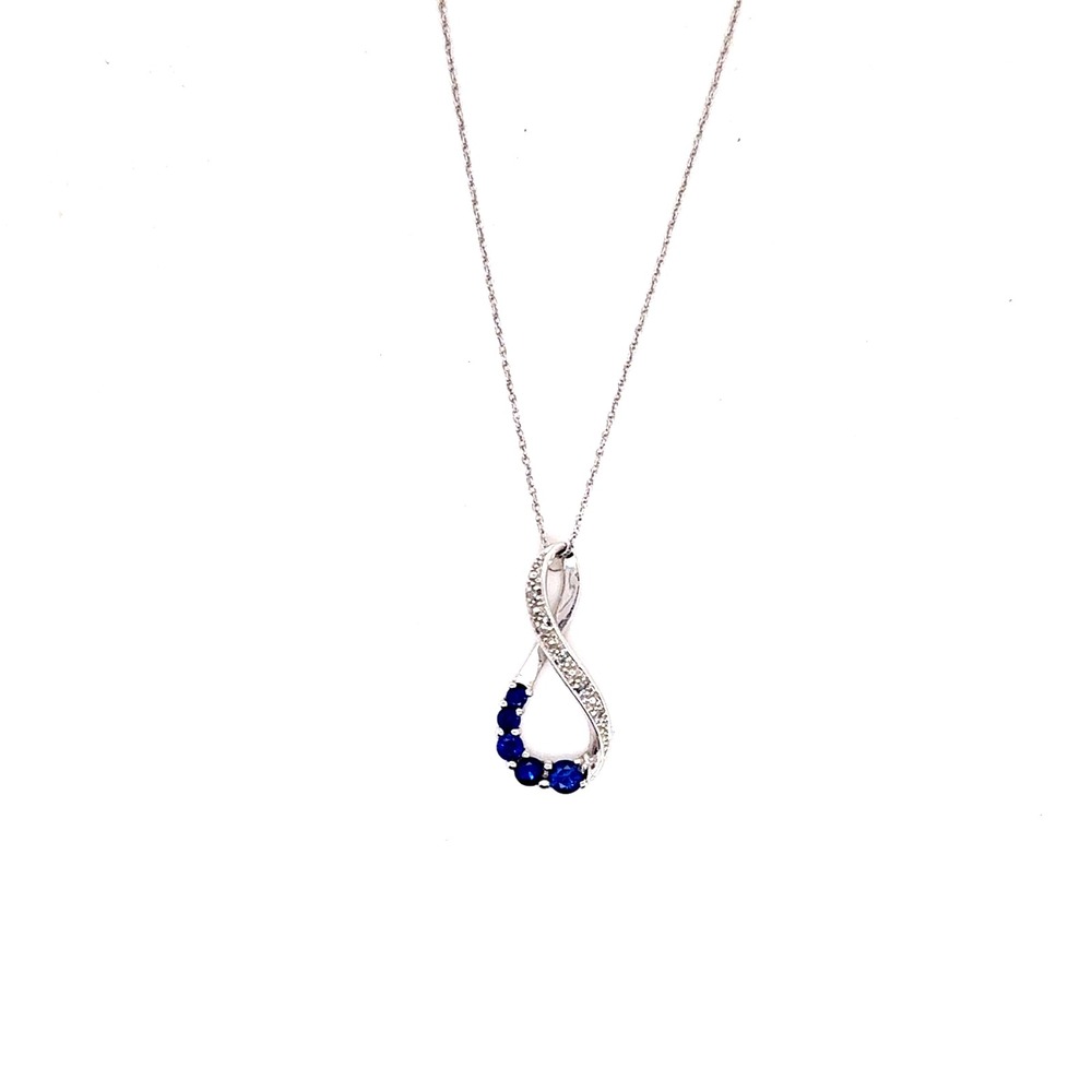 10k White Gold Blue Sapphire and Diamond Accent Infinity Pendant Necklace 18in